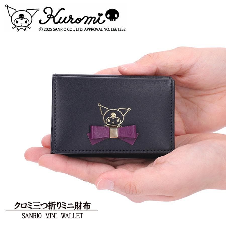 ミニ財布 クロミ KUROMI Sanrio サンリオキャラクター 本革 レディース 三つ折り財布 日本製 カウレザー…