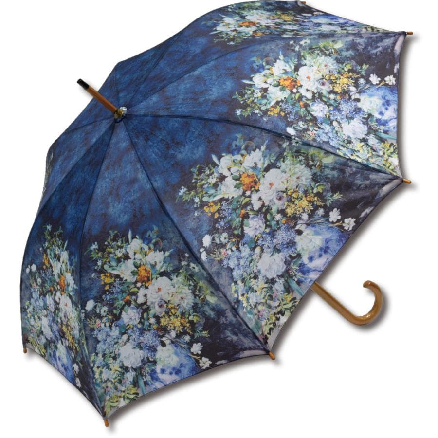 傘 名画木製ジャンプ傘(ルノワール「大きな花瓶」) おしゃれ レディース 長傘 レイングッズ 雨の日 おでかけ 雨…