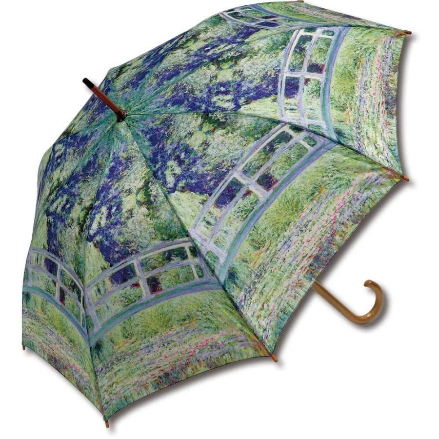 傘 名画木製ジャンプ傘(モネ「睡蓮の池と日本の橋」) おしゃれ レディース レイングッズ 雨の日 長傘 おでかけ 雨…