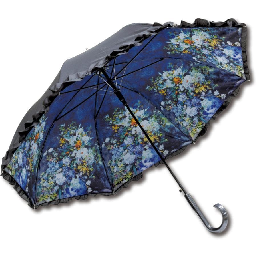 傘 名画フリルジャンプ傘〜晴雨兼用〜(ルノワール「大きな花瓶」) 日傘 雨傘 おしゃれ レディース 長傘 レイングッズ…