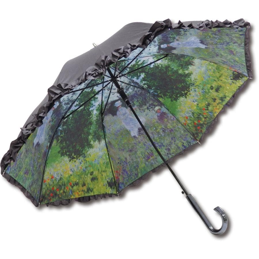 傘 名画フリルジャンプ傘〜晴雨兼用〜(モネ「散歩」) 日傘 雨傘 おしゃれ レディース 長傘 レイングッズ 雨の日…