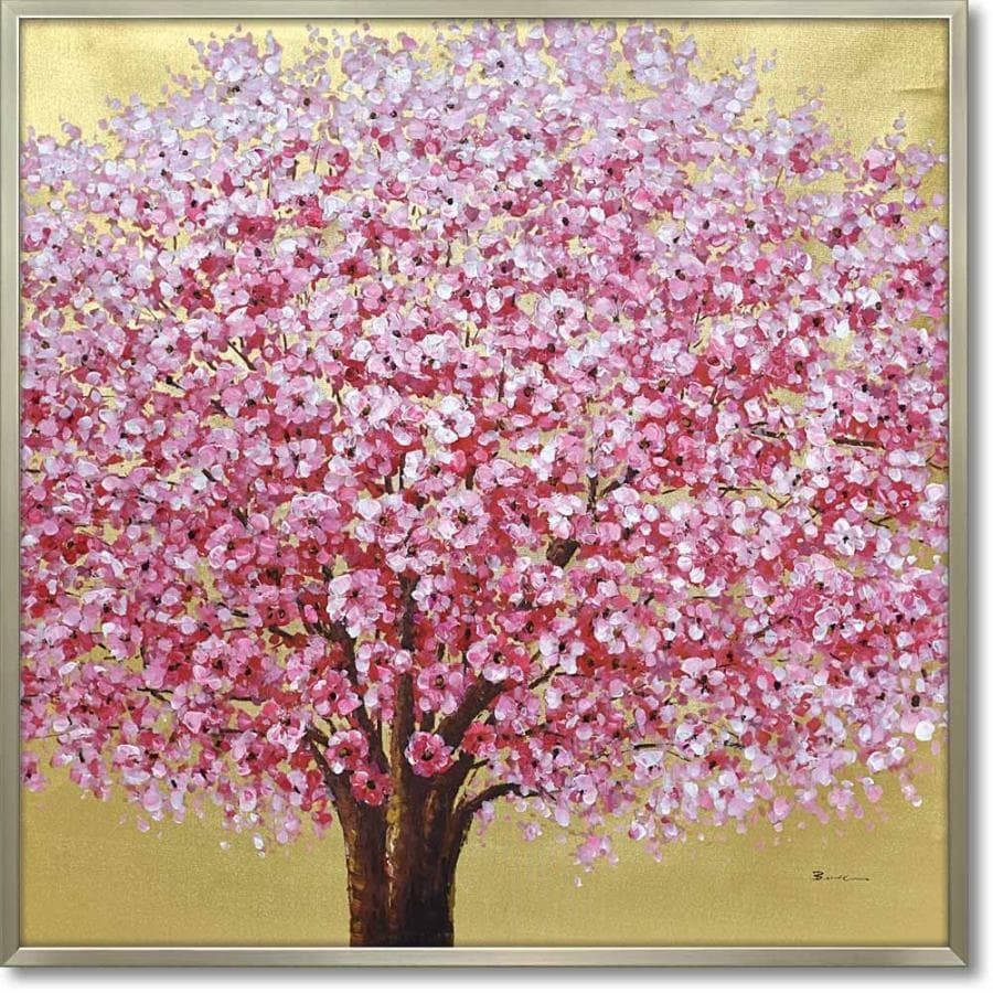 絵画 オイル ペイント アート「ゴールデン サクラ」 桜 油絵 インテリア 壁掛け 額入り 風景画 額装込 手描き…