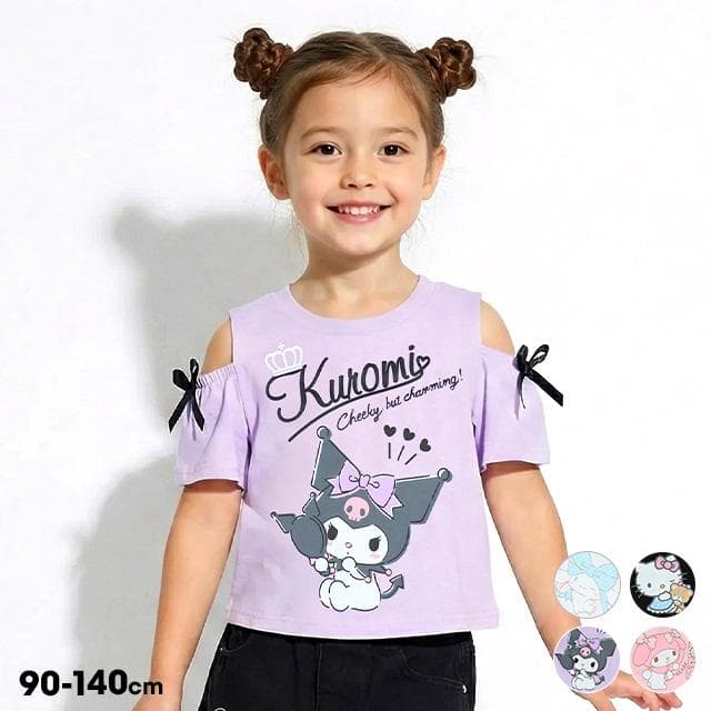 クロミ Tシャツ キッズ 女の子 肩開き リボン 春夏 半袖 サンリオ 90-140cm ハローキティ マイメロ…