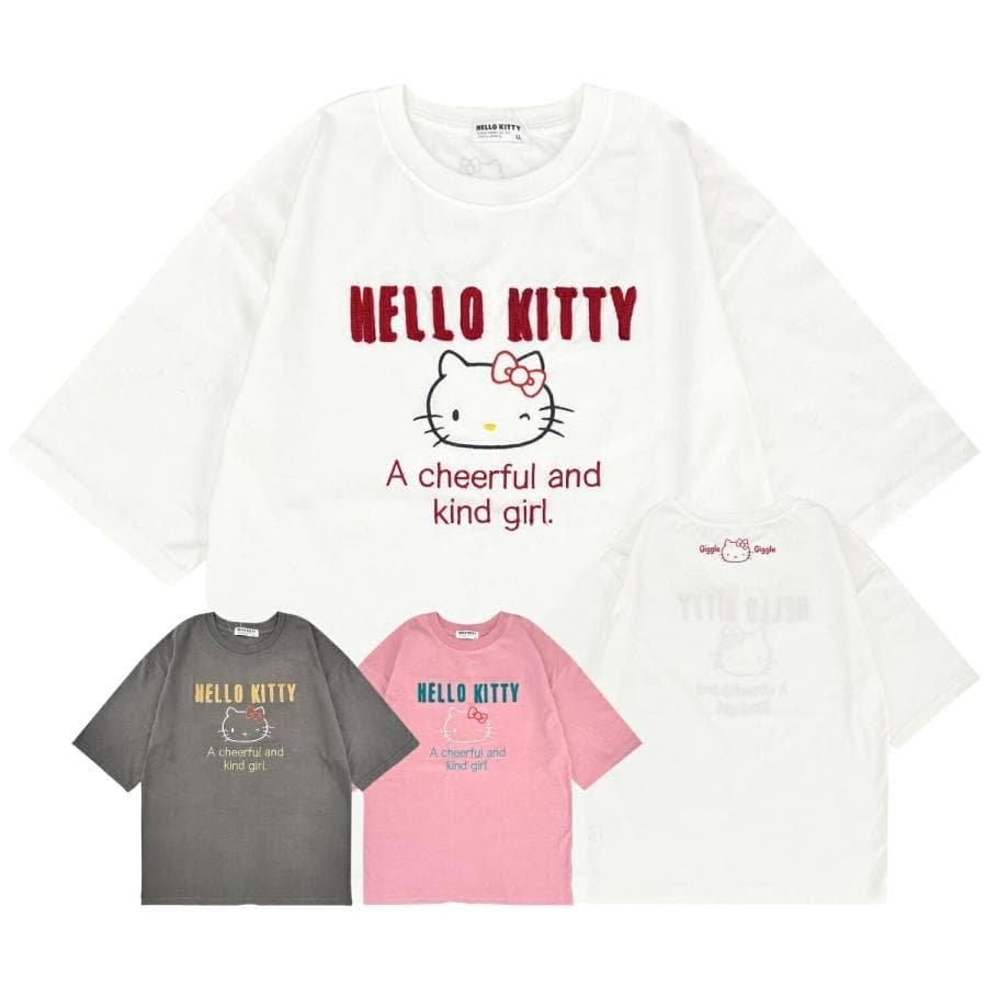 ハローキティ レディース 刺繍 半袖 Tシャツ カットソー ゆったりめサイズ 春夏 サンリオキャラクターズ