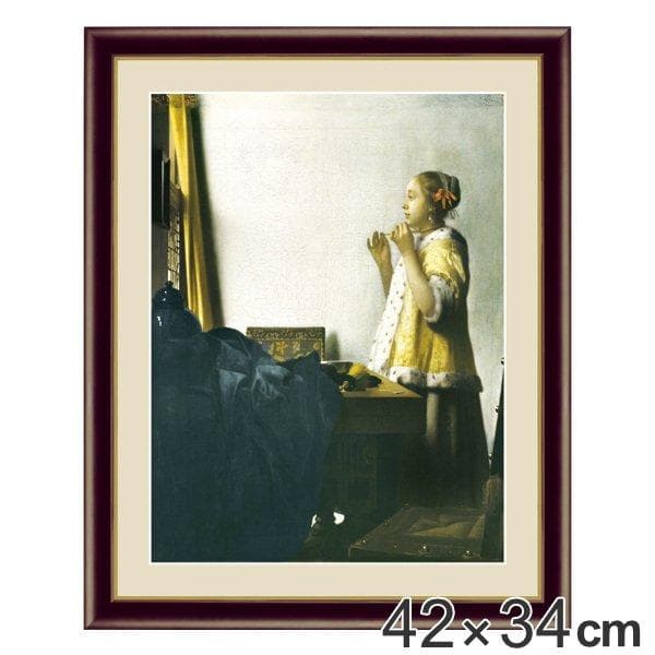 絵画 『真珠のネックレスを持つ少女』 42×34cm ヨハネス・フェルメール 1662年〜1665年 額入り 巧芸画…