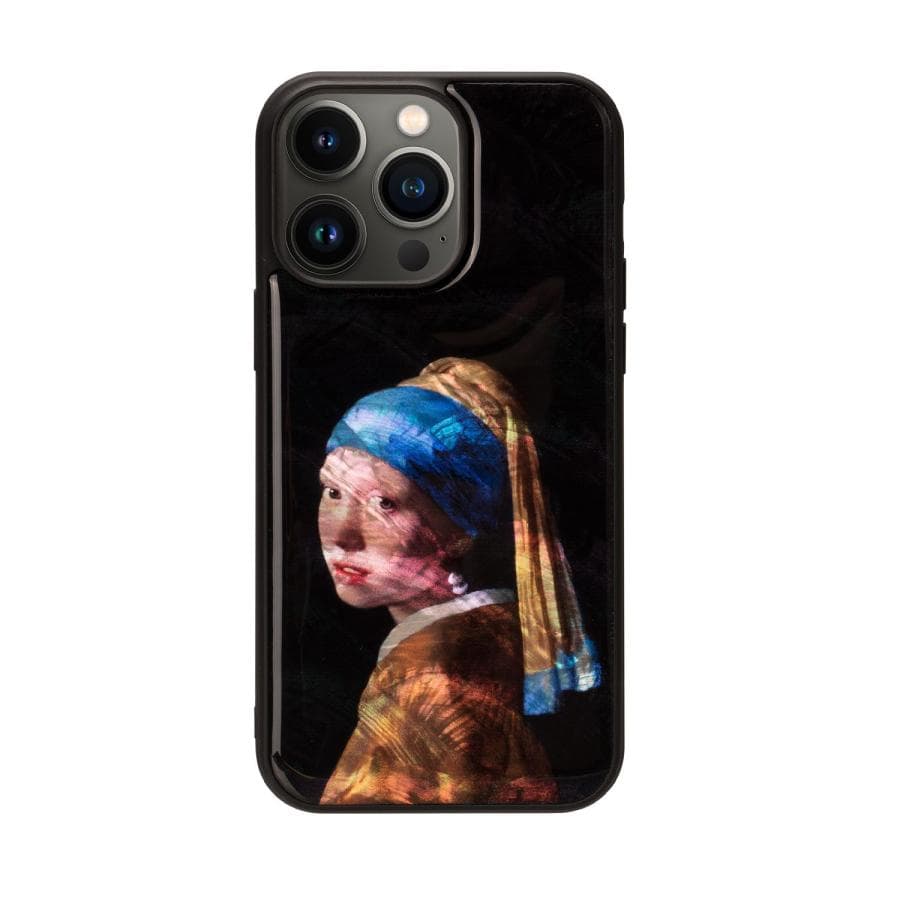 Ikins 天然貝ケース for iPhone 14 Pro Max 真珠の耳飾りの少女 背面カバー型 仕入先在庫品