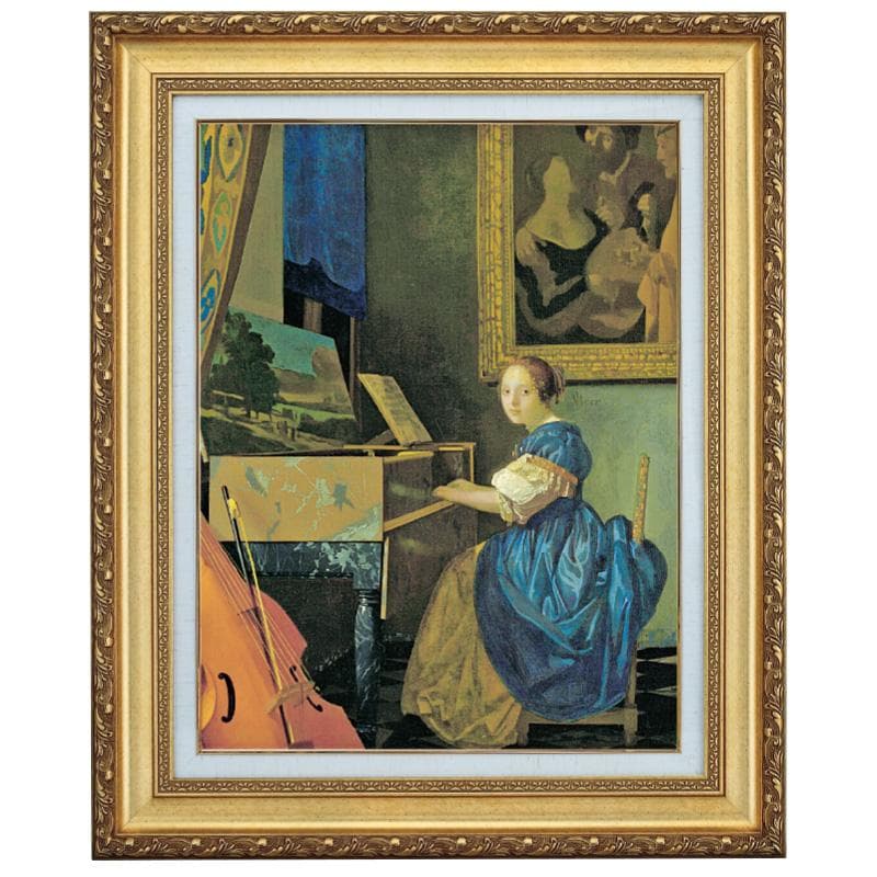 フェルメール ヴァージナルの前に座る女 6号 立体複製名画 額付き 壁掛け 有名画家 - アートの友社