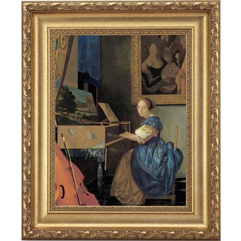 フェルメール ヴァージナルの前に座る女 4号 立体複製名画 絵画 額付き インテリア - アートの友社