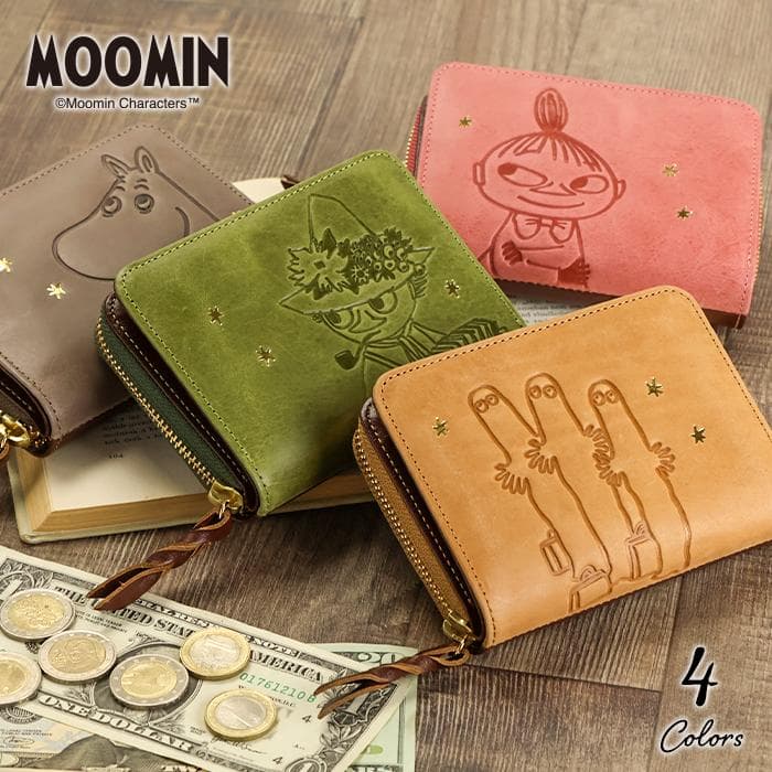 MOOMIN ムーミン 二つ折り財布 本革 ラウンドファスナー レディース 革 ムーミン グッズ スナフキン ミイ…