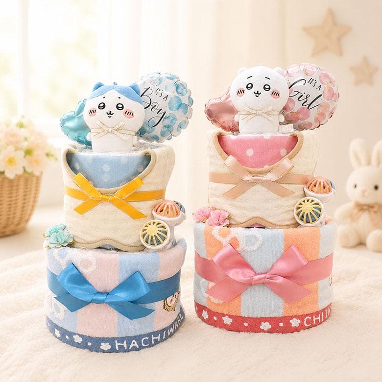 おむつケーキ ちいかわ 2段 紙おむつ アイテム4点つき 女の子 男の子 おもちゃ付き