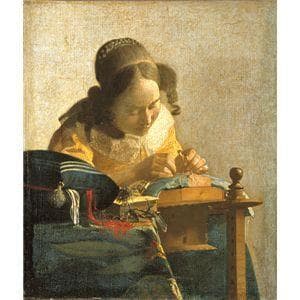 世界の名画シリーズ、プリハード複製画 ヨハネス・フェルメール作 「レースを編む女」(額縁付)