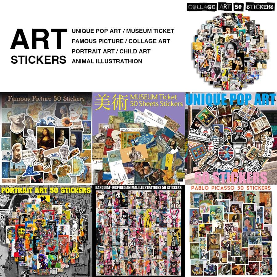 ART アート ステッカー 50枚セット PVC 防水 シール 芸術 絵画 美術館 ゴッホ ピカソ アンリマティス…