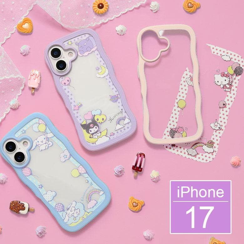 iPhone17 ケース サンリオ 波型フレーム うねうね ハイブリッド 背面クリア インナーシート付き スマホケース…