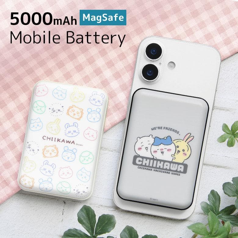 ちいかわ モバイルバッテリー MagSafe 5000mAh ワイヤレス ケーブル どちらでも充電可能 ck-106