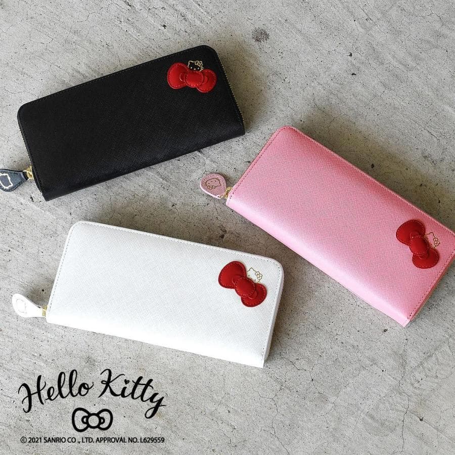 ハローキティ 長財布 レディース 本革 キティちゃん リボン ラウンドファスナー HELLO KITTY ホワイト…