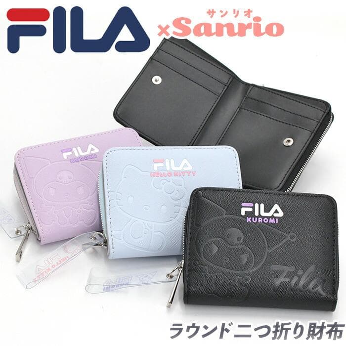 フィラ 財布 FILA 二つ折財布 サンリオ カラーエンボス ラウンドファスナー ミドル財布 キティ クロミ 合皮…