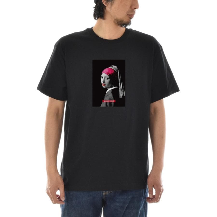 【半袖 アートTシャツ】フェルメール Tシャツ 真珠の耳飾りの少女 モノクロレッド 半袖 メンズ レディース…