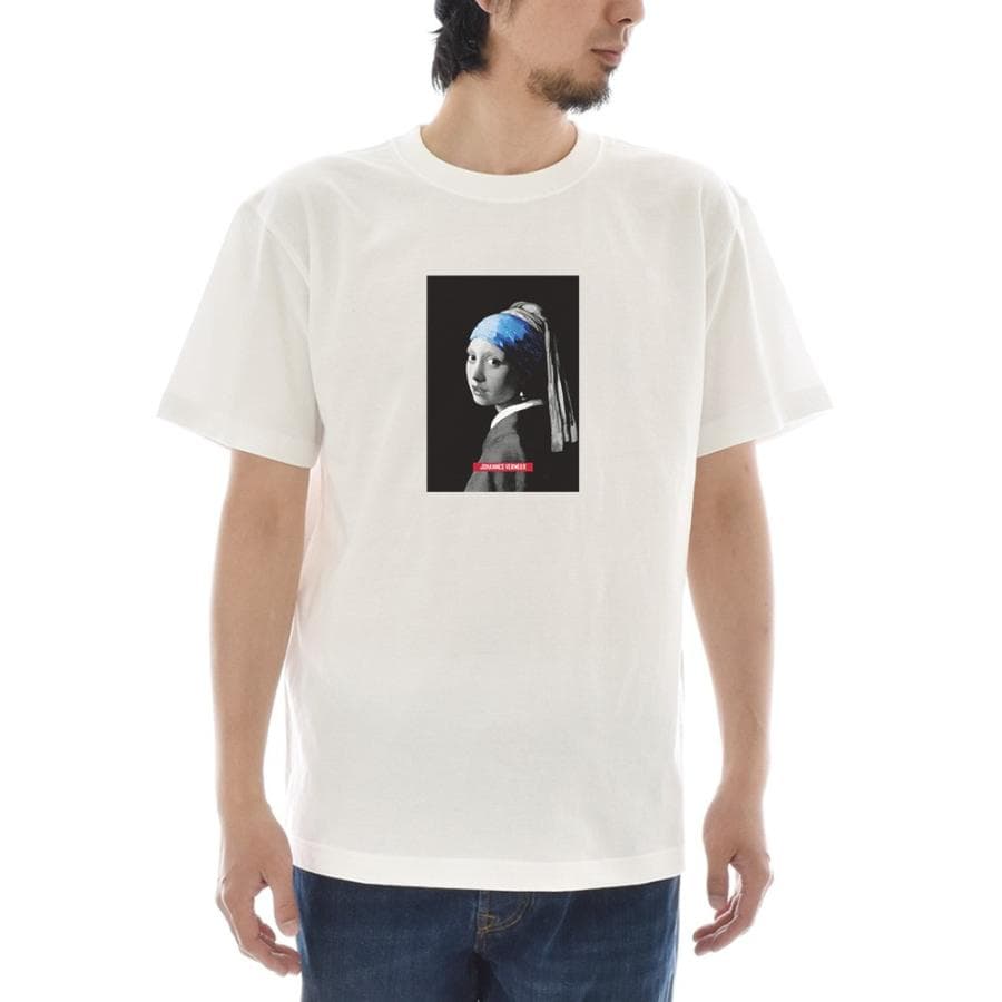 【半袖 アートTシャツ】フェルメール Tシャツ 真珠の耳飾りの少女 モノクロブルー 半袖 メンズ レディース…