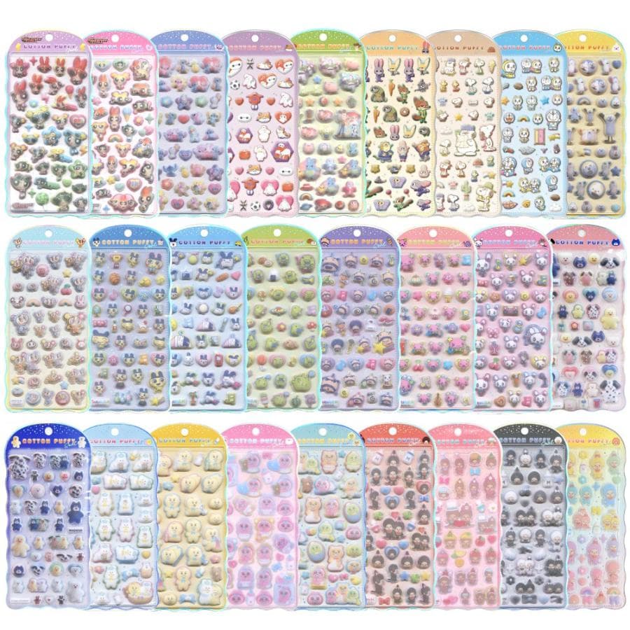 キャラクター コットンパフィーシール 1シート シール フロッキー風 立体 ディズニー たまごっち んぽちゃむ…