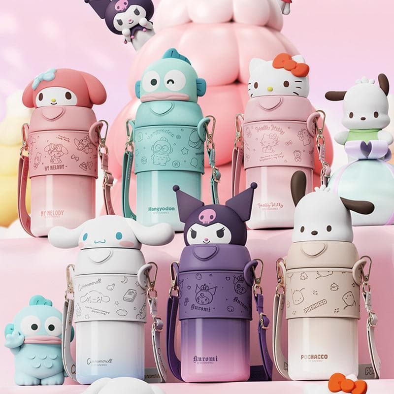 クロミ ハンギョドン 水筒 560ml 魔法瓶 軽量 シナモンロール ストロー 保温保冷 こども ワンタッチ 直飲み…