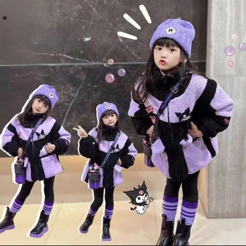クロミちゃんちゃん コート 子供 冬 女の子 男の子 ジャケット 裏起毛 フードなし 無地 厚手 可愛い 防寒…