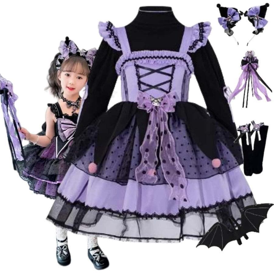 クロミちゃん風 コスプレ衣装 ドレス セット 子供 子供用 紫 ロリータ 長袖 子供ドレス ドレス 春秋冬ア ロリタ…
