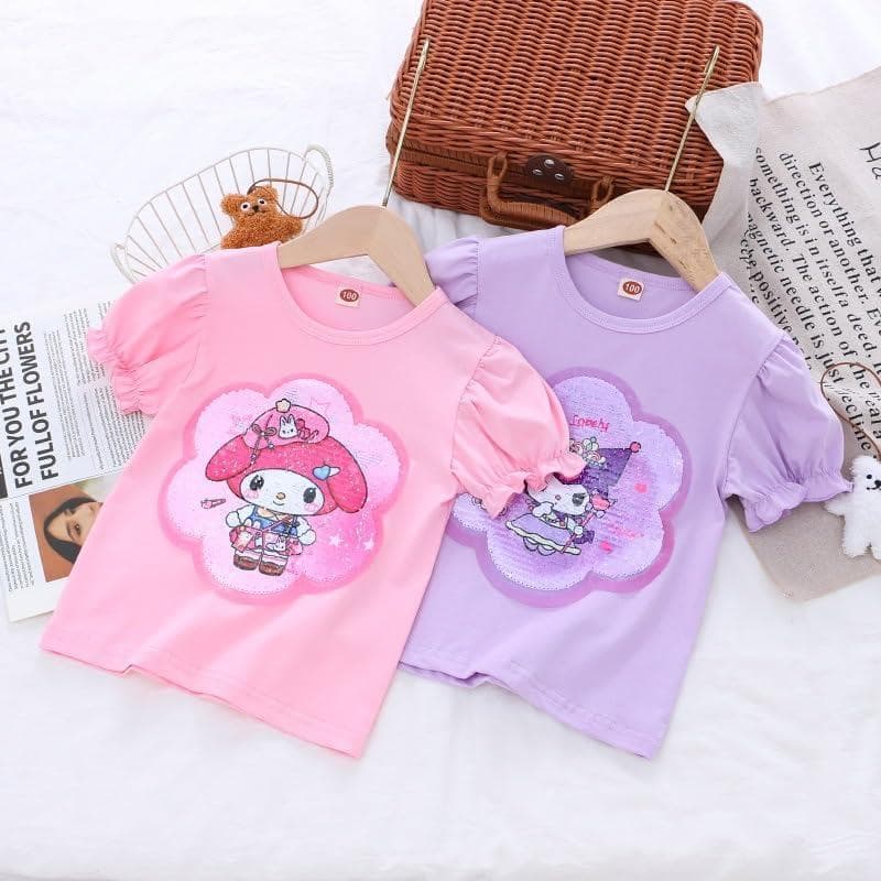クロミちゃん/マイメロ 半袖tシャツ キッズ 子供服 コットン スパンコール 柄替えtシャツ スウェットシャツ…