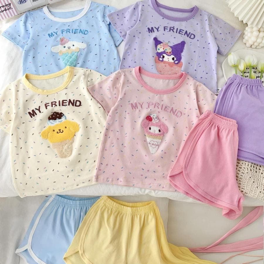 クロミ マイメロ 子供パジャマ 半袖 半ズボン 上下セット キッズ 刺繍入り 綿100% 夏パジャマ ルームウェア…