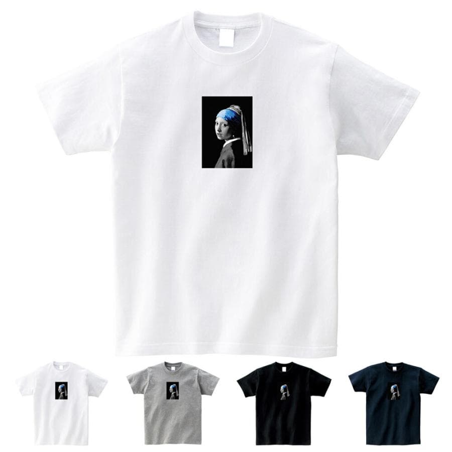 【半袖 スモールアートTシャツ】フェルメール Tシャツ 真珠の耳飾りの少女 モノクロブルー ライフ イズ アート 半袖…