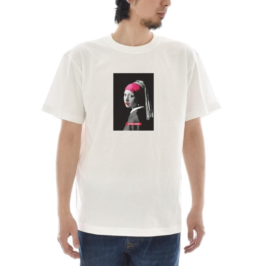 【半袖 アートTシャツ】フェルメール Tシャツ 真珠の耳飾りの少女 モノクロレッド 半袖 メンズ レディース…