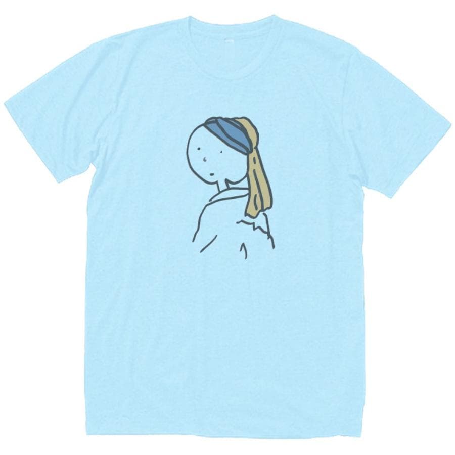 フェルメールの真珠の耳飾りの少女 デザイン・アート Tシャツ ライトブルー