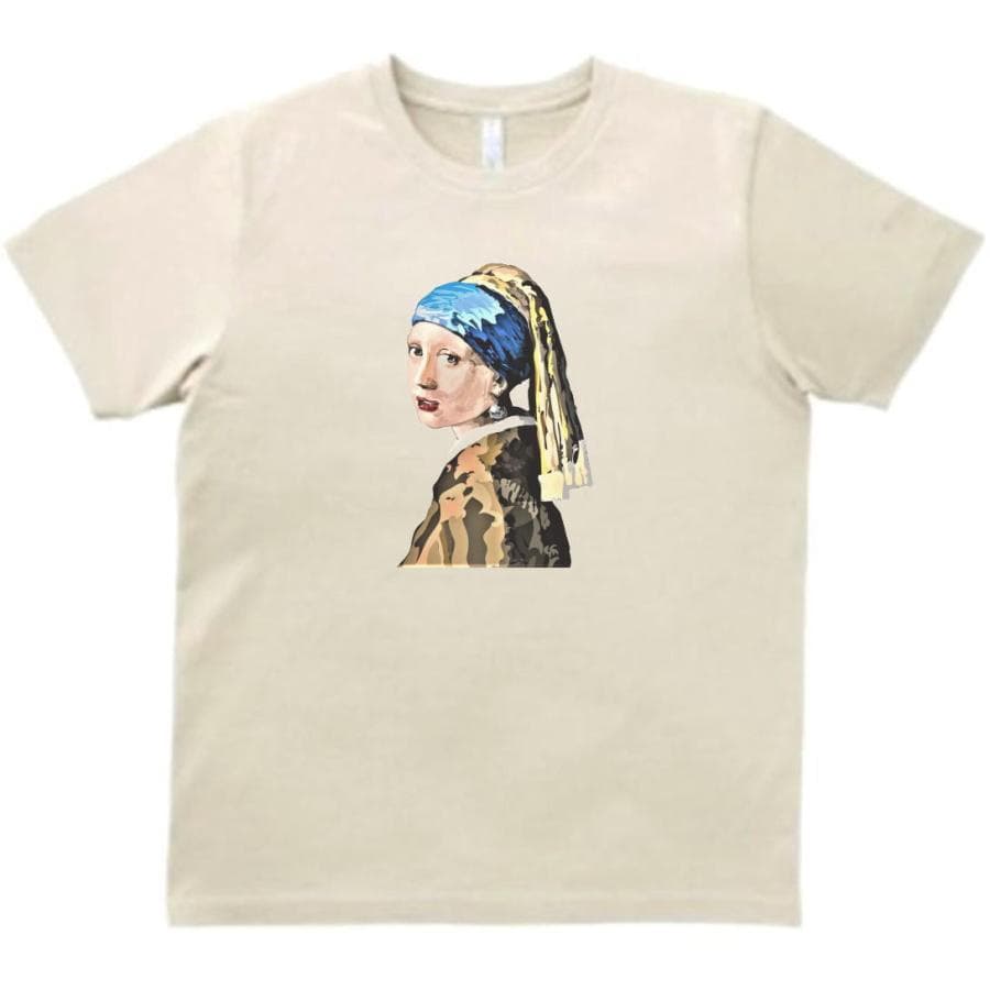 フェルメール 真珠の耳飾りの少女 デザイン・アート Tシャツ ライトベージュ