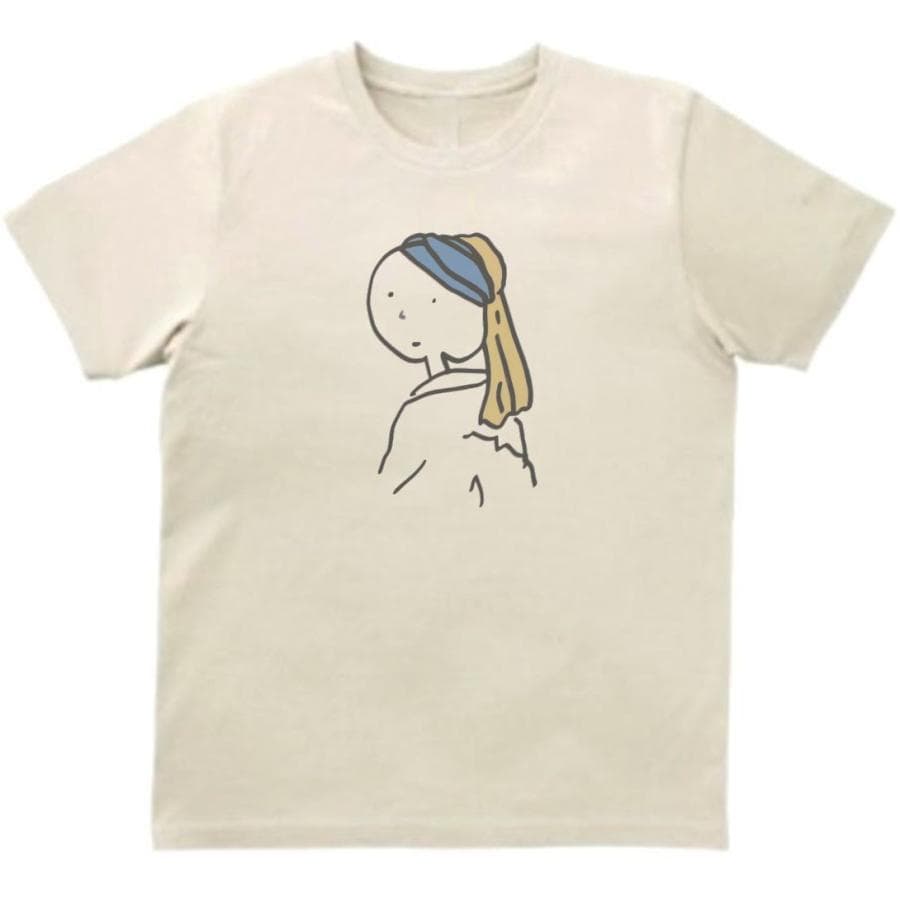 フェルメールの真珠の耳飾りの少女 デザイン・アート Tシャツ ライトベージュ