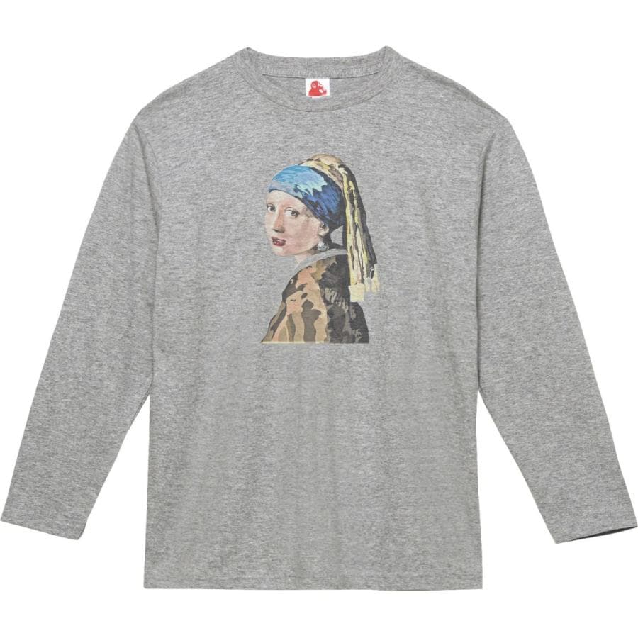 フェルメール 真珠の耳飾りの少女 デザイン・アート 長袖Tシャツ ロングスリーブ グレー