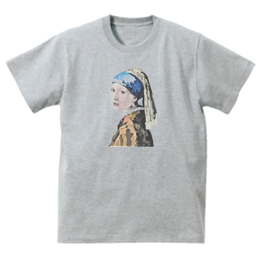 フェルメール 真珠の耳飾りの少女 デザイン・アート Tシャツ グレー