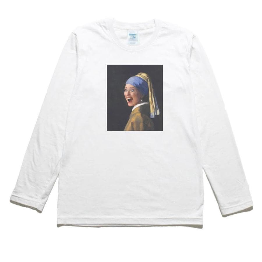 フェルメール 真珠の耳飾りの少女パロディ デザイン・アート 長袖Tシャツ ロングスリーブ