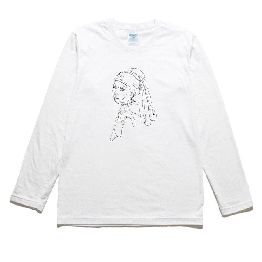 フェルメール 真珠の耳飾りの少女 線画 デザイン・アート 長袖Tシャツ ロングスリーブ