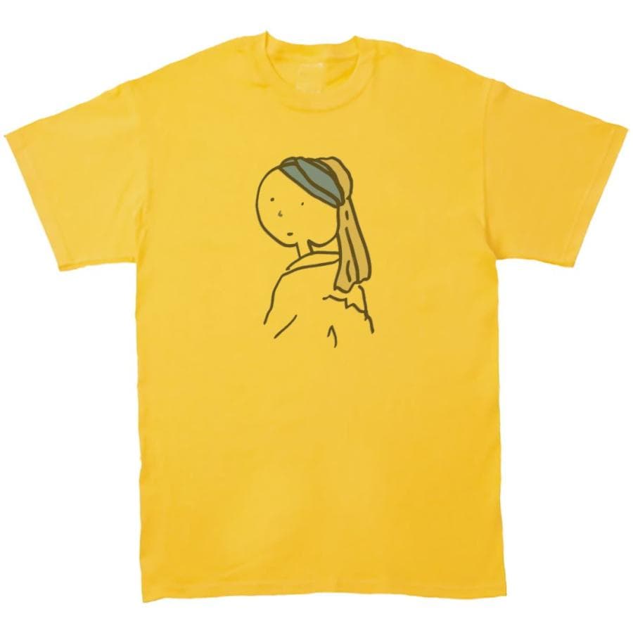 フェルメールの真珠の耳飾りの少女 デザイン・アート Tシャツ イエロー