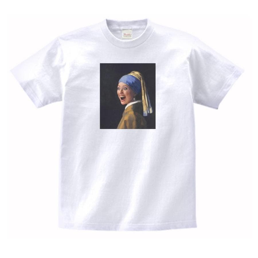 フェルメール 真珠の耳飾りの少女パロディ デザイン・アート Tシャツ