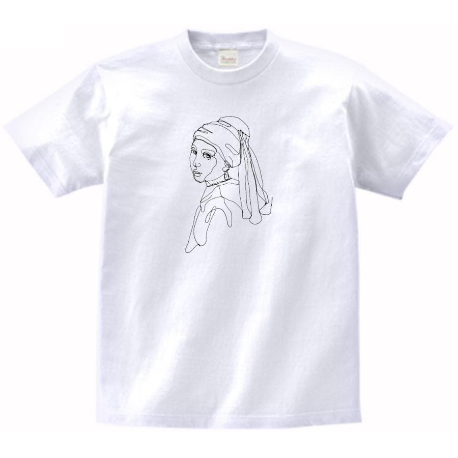 フェルメール 真珠の耳飾りの少女 線画 デザイン・アート Tシャツ