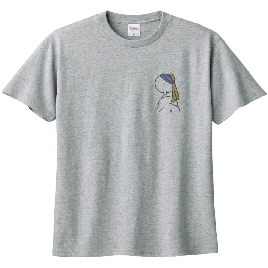 フェルメールの真珠の耳飾りの少女 アート デザイン アート Tシャツ 杢グレー ワンポイント