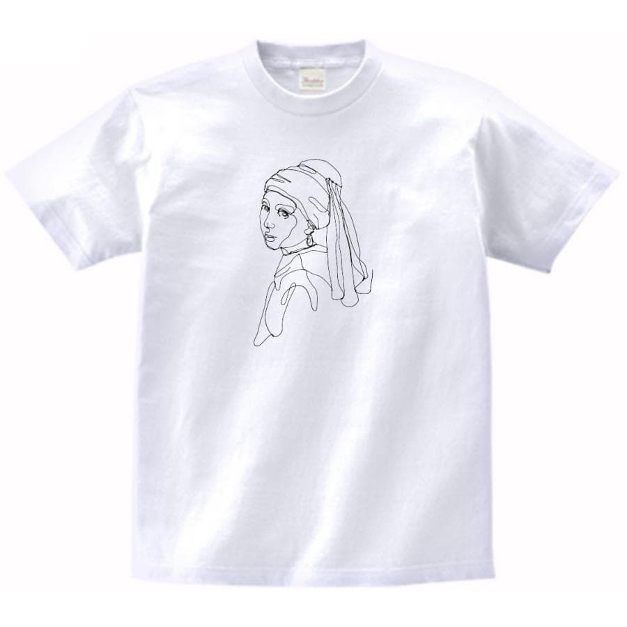 フェルメール 真珠の耳飾りの少女 線画 デザイン・アート Tシャツ ハイクオリティヘビーウェイト 透けない 厚手…