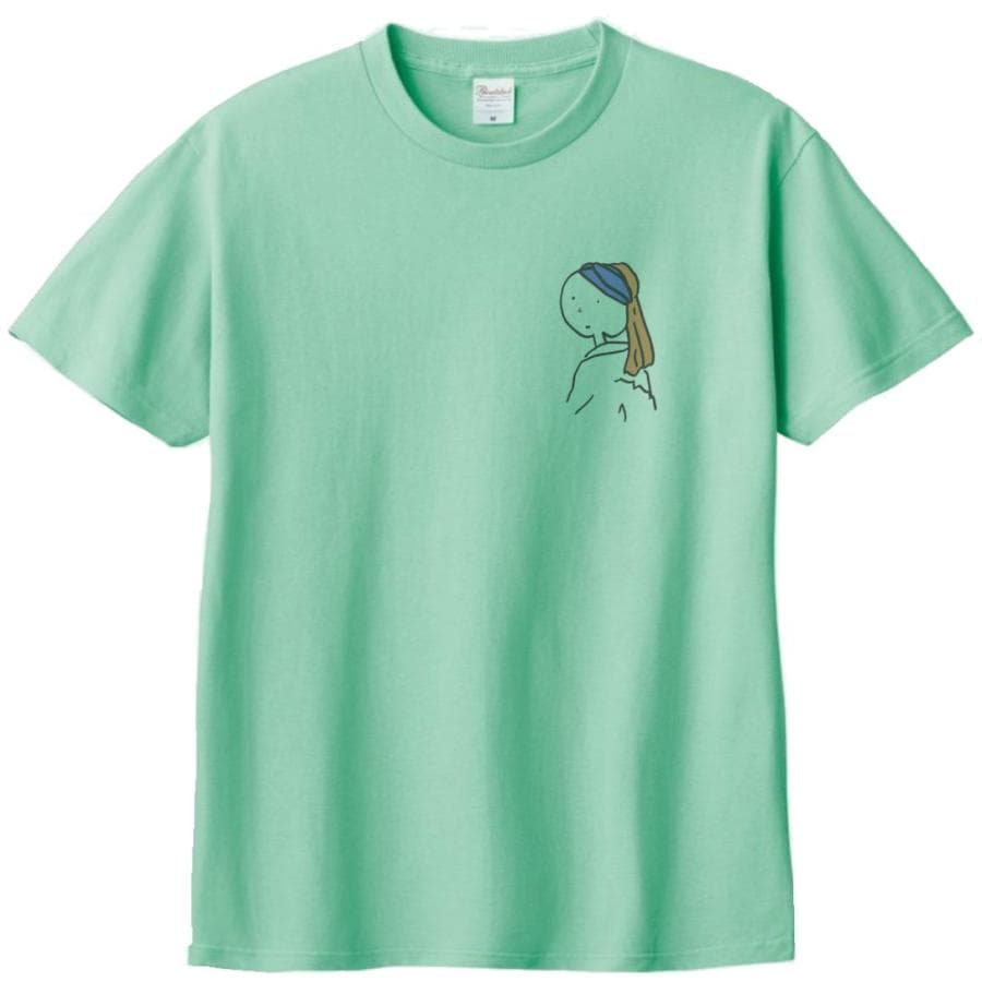 フェルメールの真珠の耳飾りの少女 アート デザイン アート Tシャツ アイスグリーン ワンポイント