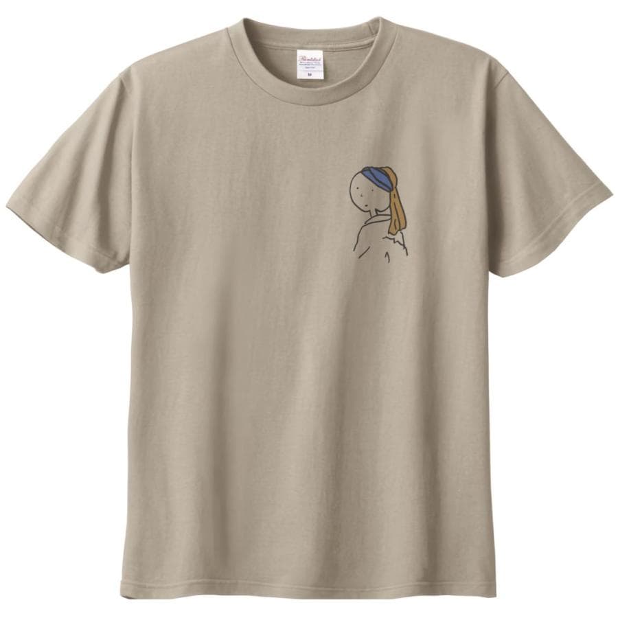 フェルメールの真珠の耳飾りの少女 アート デザイン アート Tシャツ シルバーグレー ワンポイント