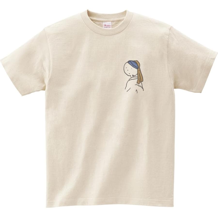 フェルメールの真珠の耳飾りの少女 アート デザイン アート Tシャツ ライトベージュ ワンポイント