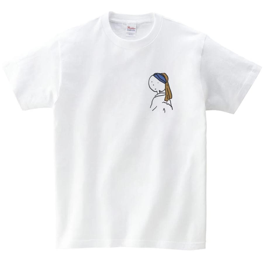 フェルメールの真珠の耳飾りの少女 アート デザイン アート Tシャツ 白 ホワイト ワンポイント
