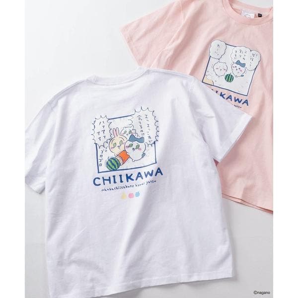 tシャツ 半袖 「75」「CHIIKAWA/ちいかわ」発泡プリント スイカ割り/ピースサイン Tシャツ レディース…