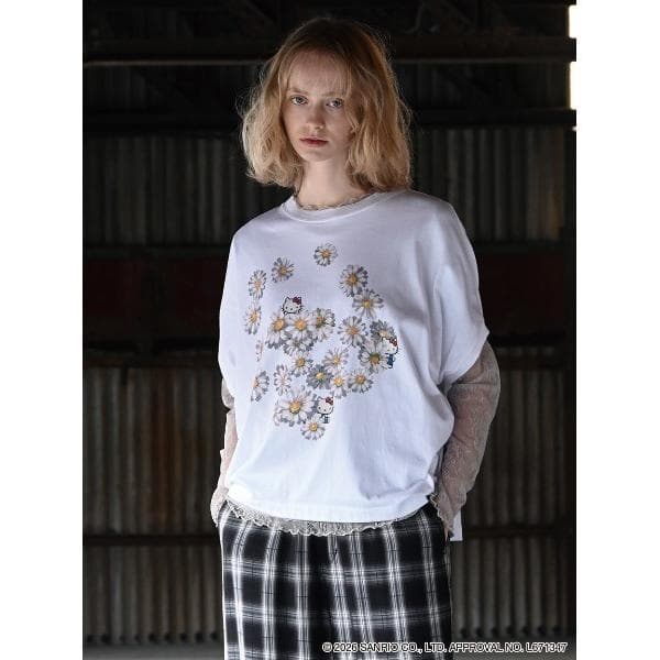 tシャツ 半袖 H.A.K×HELLO KITTY デイジーとハローキティ オイルペインティングプリントTシャツ…