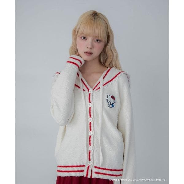 カーディガン 「HELLO KITTY」ハローキティコラボ もこもこニット セーラーカーディガン レディース